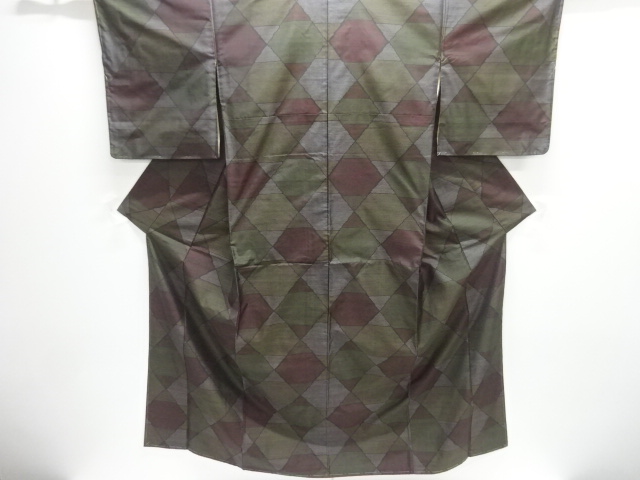 JAPANESE KIMONO / DORO OSHIMA TSUMUGI / WOVEN GEOMETRIC PATTERN 